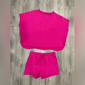 Frank & Eileen Capelet Triple Fleece O/S PEARL Favorite Sweatshorts Sz M Magenta